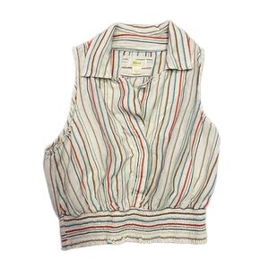 Maeve Anthropologie Bow-Tie Tank Blouse Top Linen Blend Striped Colorful Large